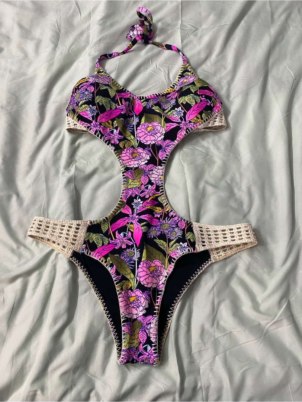 Victoria's Secret Tropical Floral Crochet Monokini Size Large Boho Festival - Picture 3 of 12